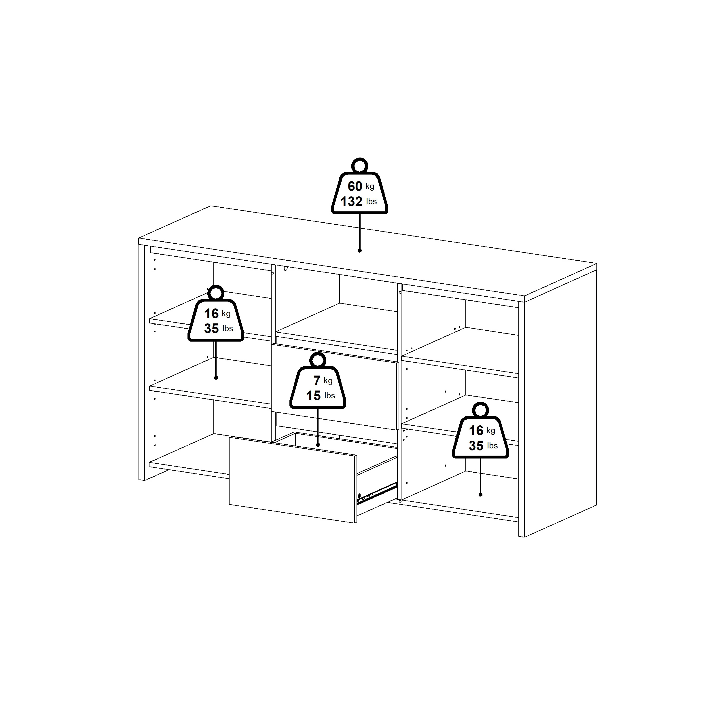 BARKO | שידת אחסון עם 2 מגירות, 2 דלתות ומדף פתוח - Image 10