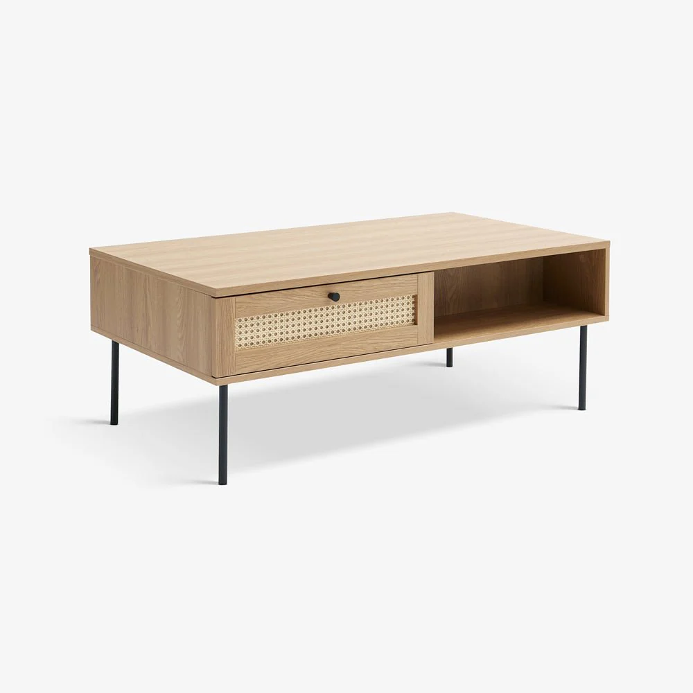 DINRO | שולחן סלון מלבני מעץ, ראטן ומתכת, 110/60 ס"מ - Image 4
