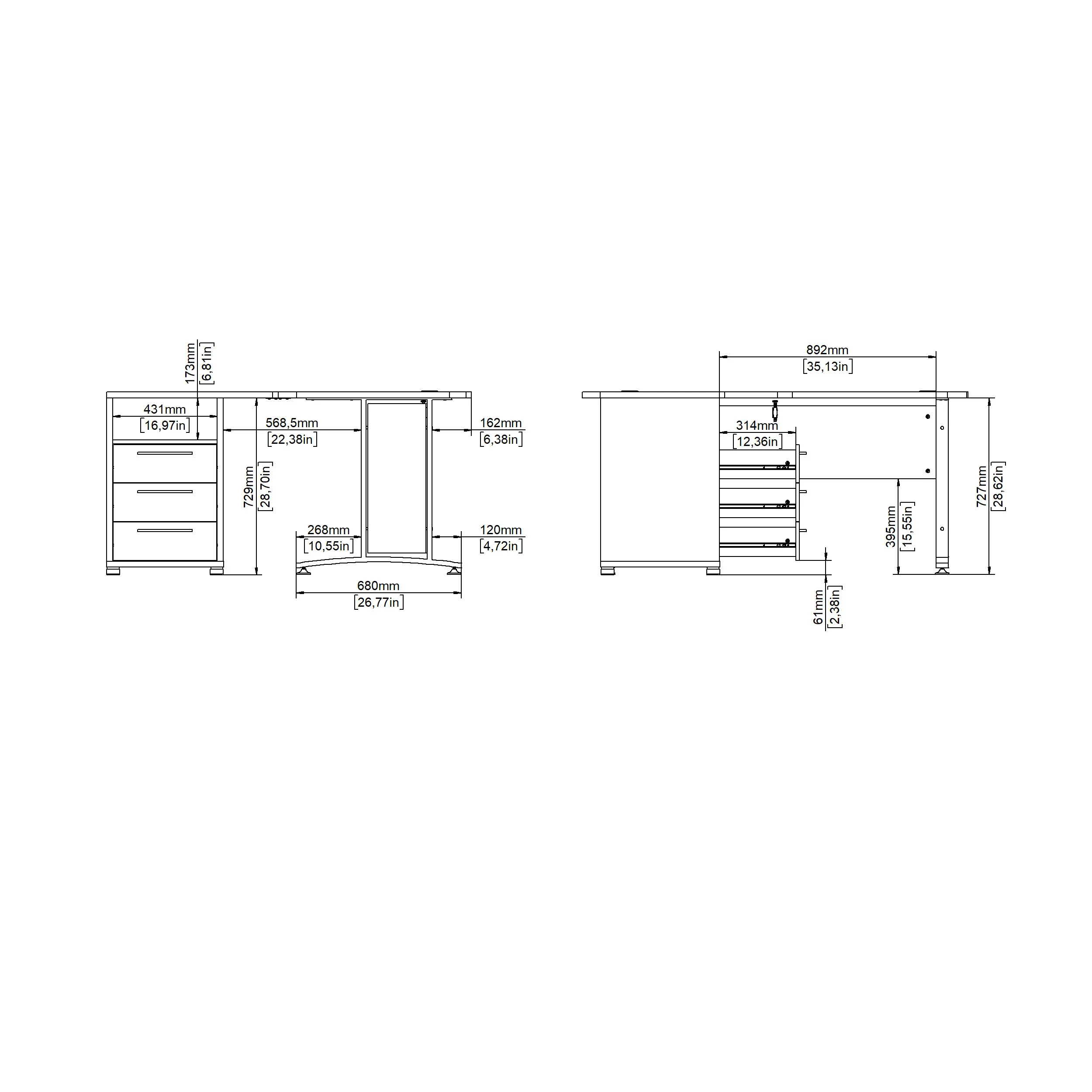 FORM | שולחן עבודה פינתי עם 3 מגירות ומדף פתוח, 150/160 ס"מ - Image 7